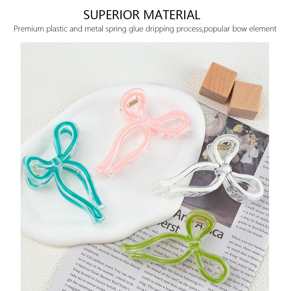 4PCS Colorful Bow Hair Claw Clips Cute Elegant Butterfly Hair Accessories Acrylic Fashion Hair Clips Nonslip Butterfly Clips Hair Styling Accessories for Women (Pink White Blue Green)