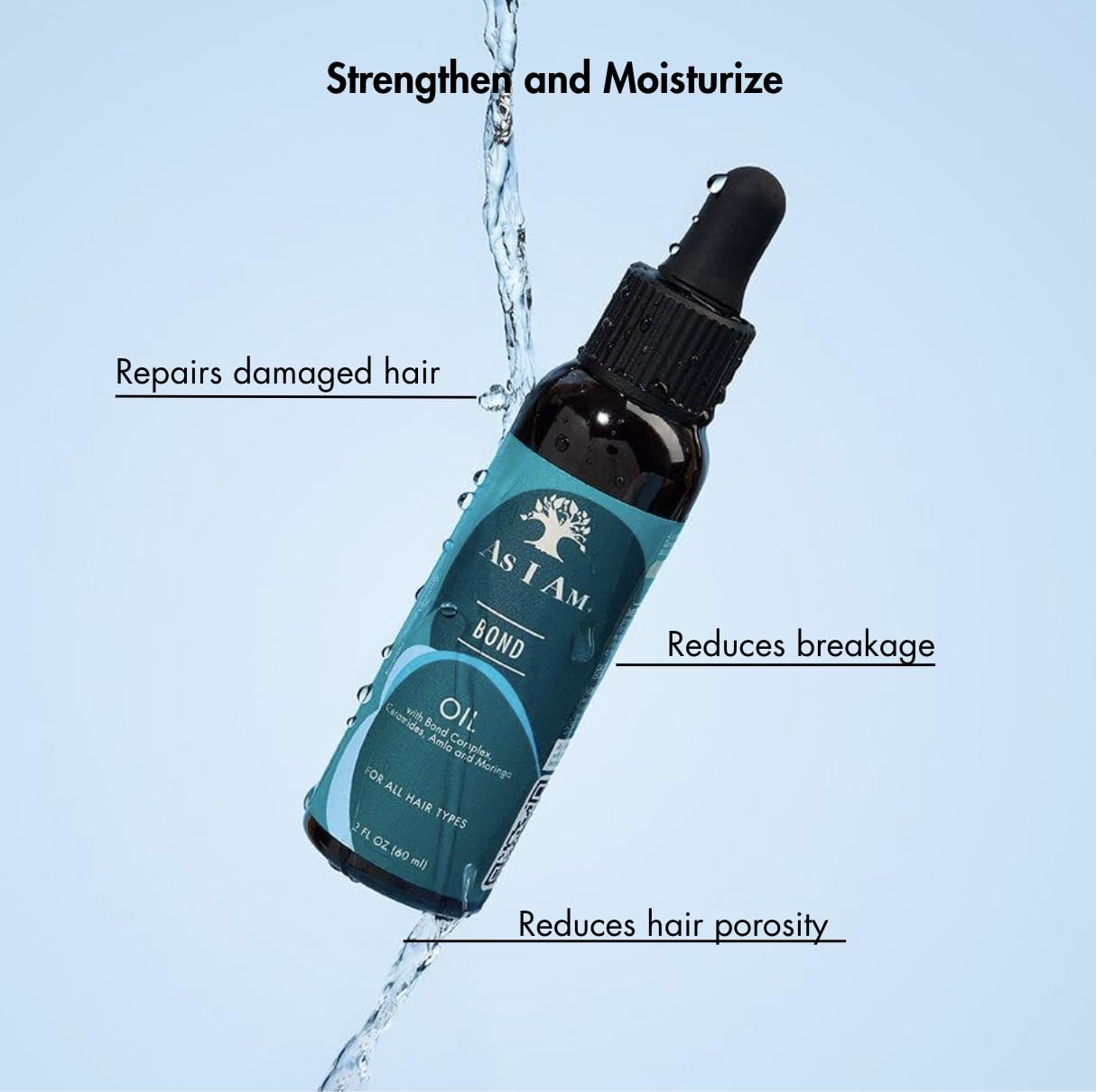 As I Am Bond Oil - 2 oz - with Moringa, Amla, & Ceramides - Hair Repair Treatment For Damaged Hair