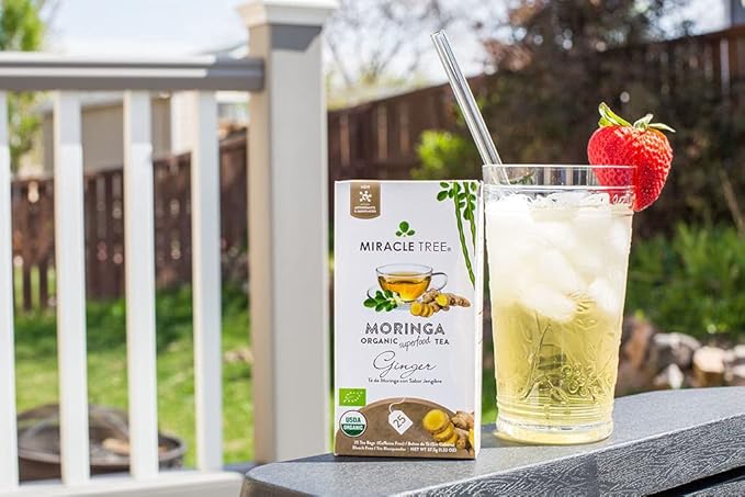 Miracle Tree - Organic Moringa Superfood Tea, 25 Individually Sealed Tea Bags, Ginger (Keto, Detox, Energy & Immunity Booster, Vegan, Gluten-Free, Organic, Non-GMO, Caffeine-Free)