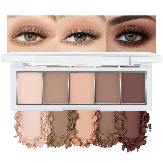 5 Colors Matte Eyeshadow Makeup Palette, 5 Natural Classic Nude Neutral Nude Brown Eyeshadow, Looks for Brown Eyes Women Finish Long Wearing Waterproof Professional Eye Makeup 01#