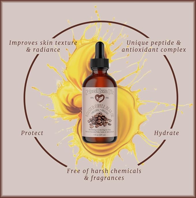 Natural Born Oils Roasted Coffee Bean Oil, 1 Gallon, Organic, Cold-Pressed, Nutrient-Dense, Intense Skin Hydration, Hair Strengthener