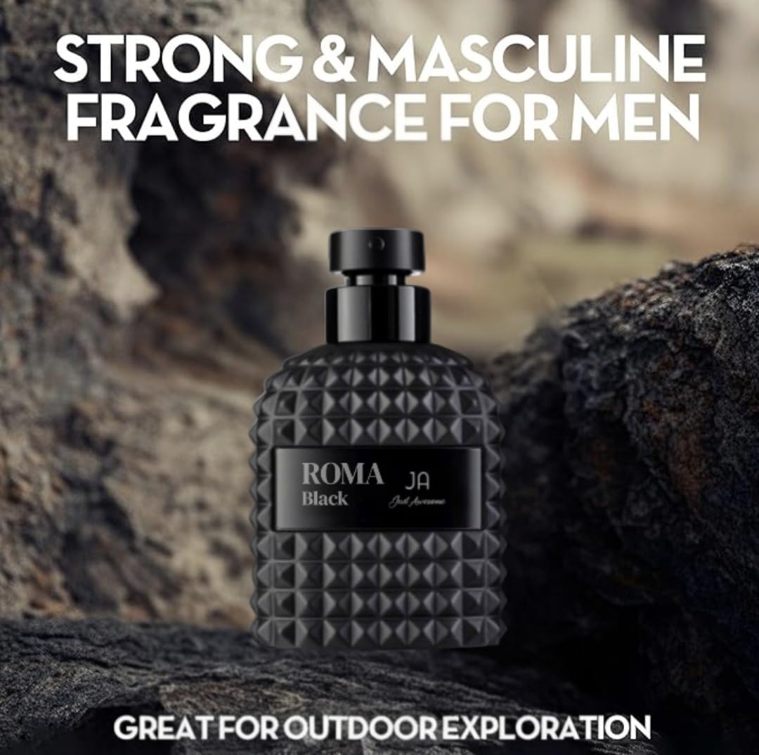 ROMA BLACK Cologne For Men - Spicy & Woody Fragrance EDP - Top Notes - Sweet Red Apple, Cardamom & Calabrian Bergamot - Base Notes - Warm Tobacco Leaf, Patchouli & Vetiver - Elegant 100ml Bottle.