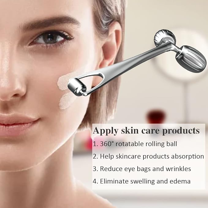Yeamon Gua Sha Facial Tools and Face Roller Set, Facial Massage Tool for Women’s Skincare Routine,Cooling Stainless Steel Face Sculpting Eyes Roller Guasha for Daily Use or Self-Care Gift for Women