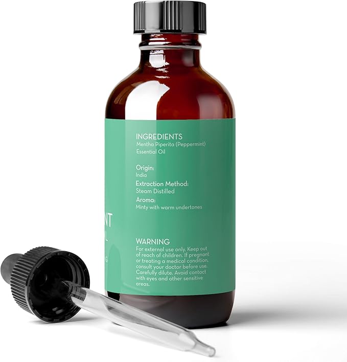 Pure Body Naturals Peppermint Essential Oil, 4 Fl Oz - Pure and Undiluted Mentha Piperita Oil, Therapeutic Grade Aromatherapy Oil for Diffuser, Relaxation and Focus