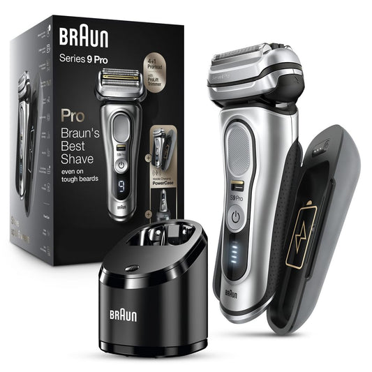 Braun Electric Razor for Men, Waterproof Foil Shaver, Series 9 Pro 9477cc, Wet & Dry Shave, with Portable Charging Case, ProLift Beard Trimmer, 5-in-1 Cleaning & Charging SmartCare Center, Silver