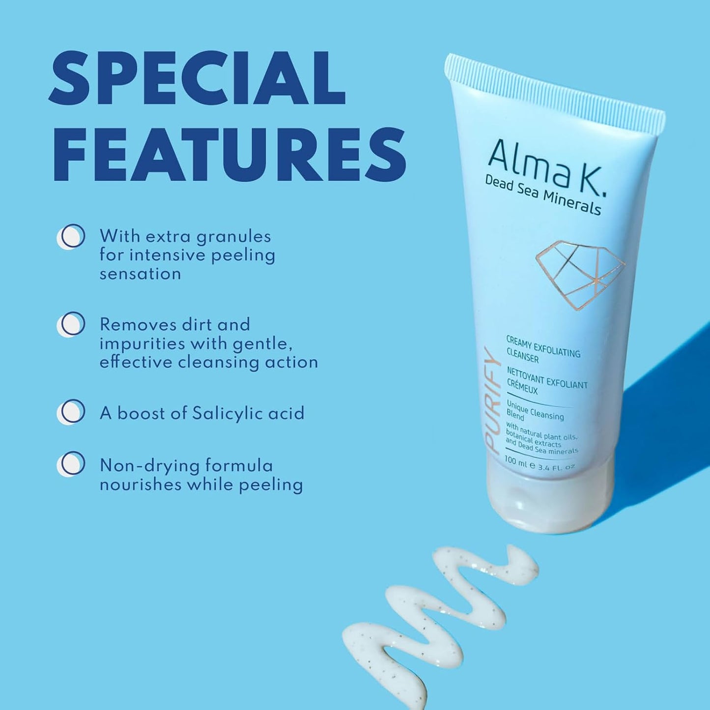 ALMA K Creamy Exfoliating Cleanser - Face Wash for Women - Hydrating Facial Cleanser with Salicylic Acid - Gentle Face for Women - 3.4 oz
