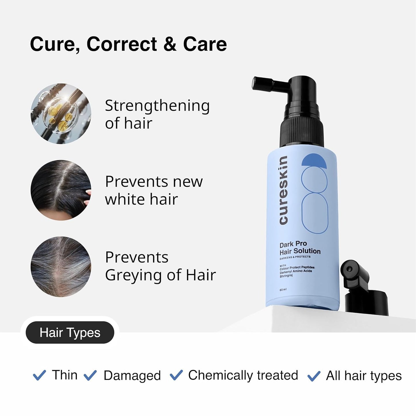 Cureskin Anti Grey Hair Serum | Reverses & Limits Hair Greying | Dark Pro Hair Solution Natural Hair Darkener, 2.02 Fl Oz (Pack of 2)