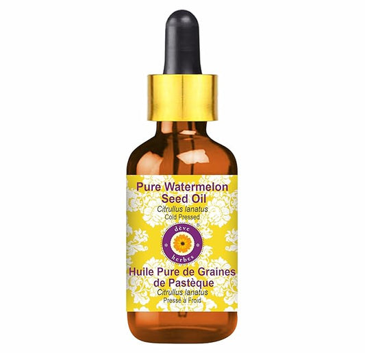dève herbes Pure Watermelon Seed Oil (Citrullus lanatus) with Glass Dropper 100% Natural Therapeutic Grade Cold Pressed 50ml (1.69 oz)