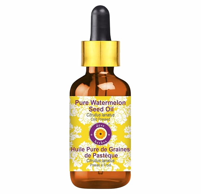 Deve Herbes Pure Watermelon Seed Oil (Citrullus lanatus) with Glass Dropper 100% Natural Therapeutic Grade Cold Pressed 10ml (0.33 oz)