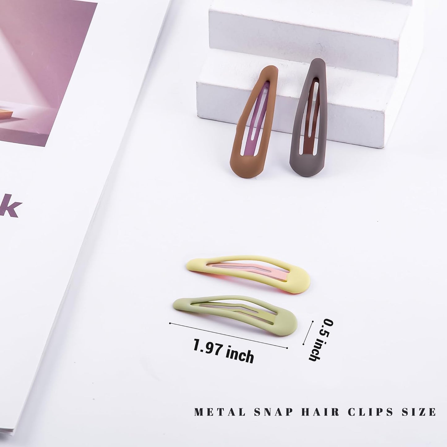 Small Hair Barrettes For Women No Slip Metal Snap Clips For Thin And Fine Hair,Matte Brown Yellow,20 PCS,1.97 x 0.5 Inch.