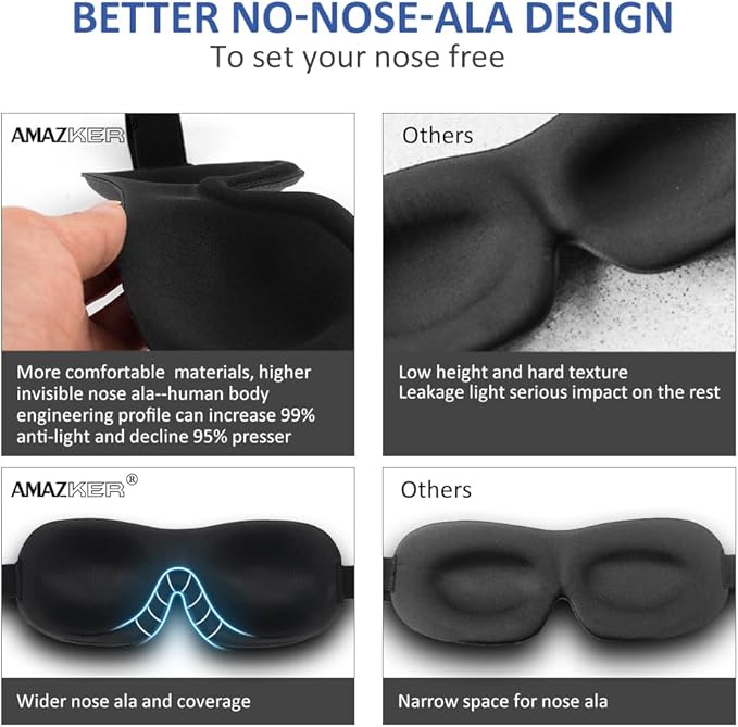 Sleep Mask 2 Pack, Invisible Alar Deep Orbit 3D Eye Mask Ultra Lightweight & Comfortable Sleeping Mask for Side Sleeper, Sleeping Mask & Blindfold Soft Breathable for Women Men Relaxing Zero Pressure