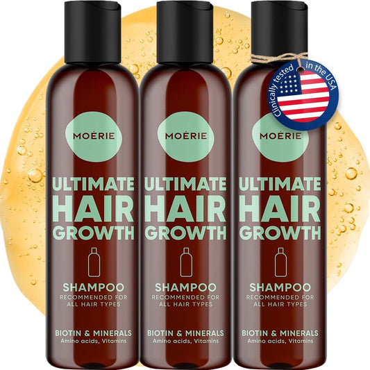 Moerie Ultimate Hair Growth Shampoo – For Longer, Thicker, Fuller Hair - Vegan Friendly Volumizing Hair Products – Paraben & Silicone Free – All Hair Types – Reverse Hair Loss – 8.45 fl oz, Triple Set