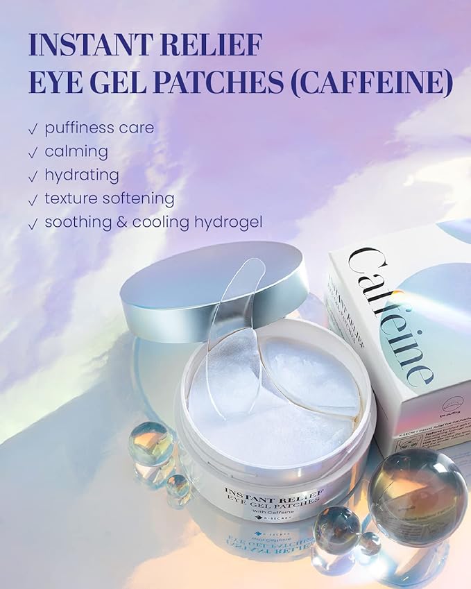 KSECRET Instant Relief Eye Gel Patches, 102g/3.45oz. 60pcs (15 full pairs) with CAFFEINE | Korean Skincare | Under Eye Cooling Masks for Anti-Wrinkles, Dark Circles, Puffiness, and Under Eye Bags…