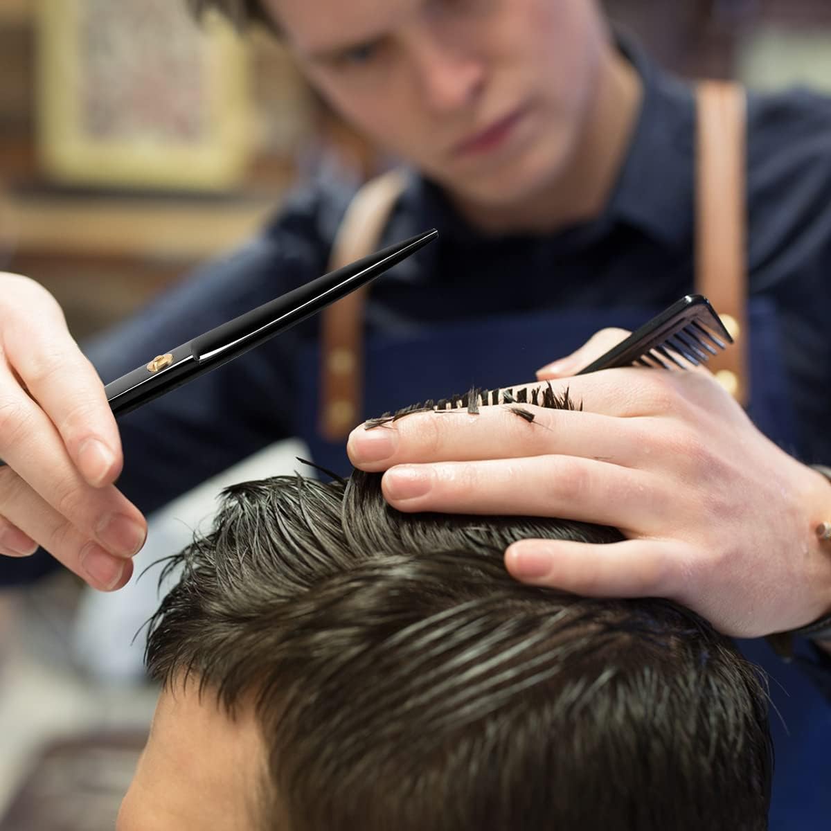 Professional Hair Cutting Scissors Sets Stainless Steel Barber Hairdressing Scissors Multifunctional Salon Thinning Scissors Straight Shears Tools Gifts for Mom Dad and Friends (Black)