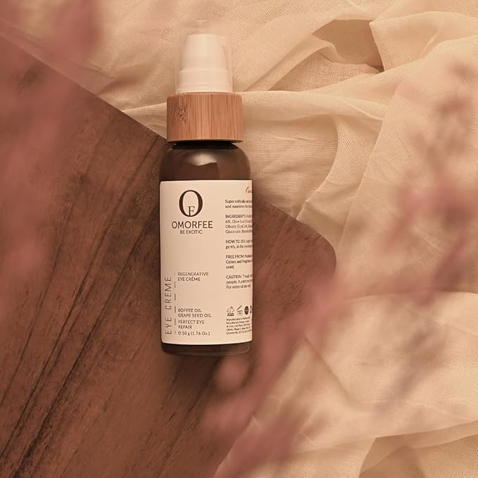 Omorfee 100% Organic Regenerative Caffeine Eye Cream, Eye Serum for Dark Circles, Puffiness, Bags Under Eye, Eye Brightening Cream, Repair Fine Lines, Wrinkles & Aging, for All Skin Types 1.76 Oz.