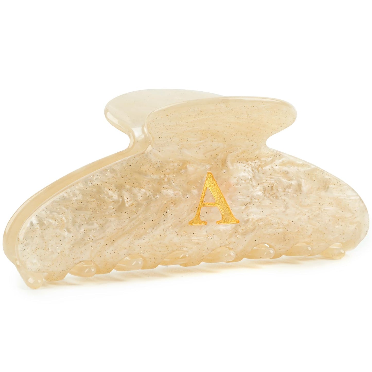 MAORULU 4 Inch Letter A Acrylic Hair Claw Clip for Women, Large Cute Marble Beige Glitter Alphabet Jaw Clips for Thick or Thin Hair, French Style Strong Hold Monogram Hair Accessories