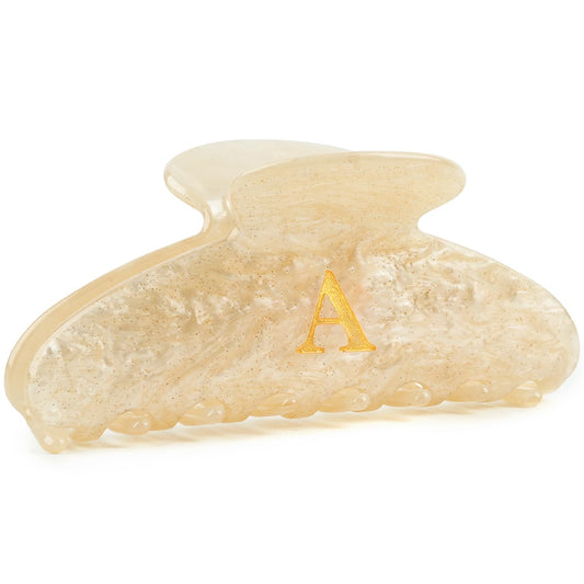 MAORULU 4 Inch Letter A Acrylic Hair Claw Clip for Women, Large Cute Marble Beige Glitter Alphabet Jaw Clips for Thick or Thin Hair, French Style Strong Hold Monogram Hair Accessories