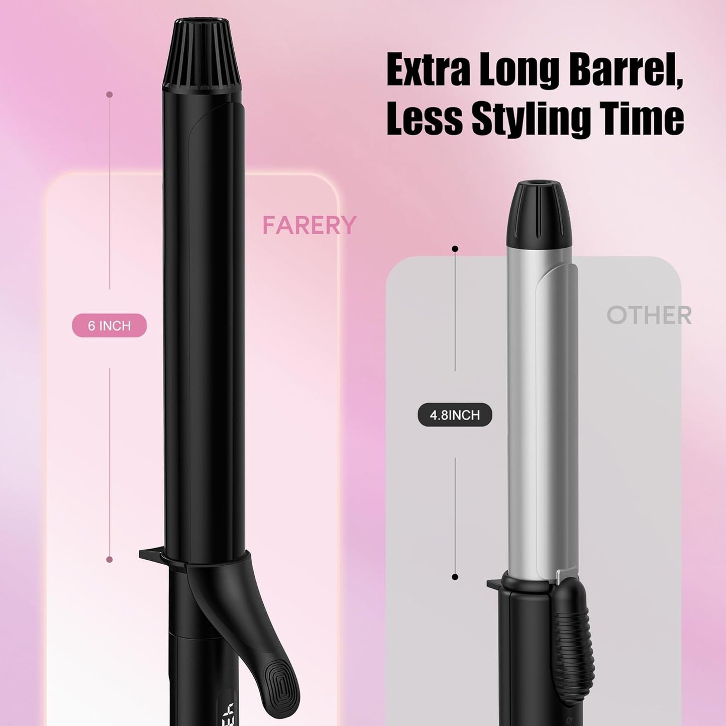 FARERY Long Barrel Curling Iron 1 1/4 inch, 1.25 Inch Curling Iron for Long Hair, Infused Argan Oil & Keratin, Lasting Styling, 11 Adjustable Temp, Include Clips & Silicone Pad