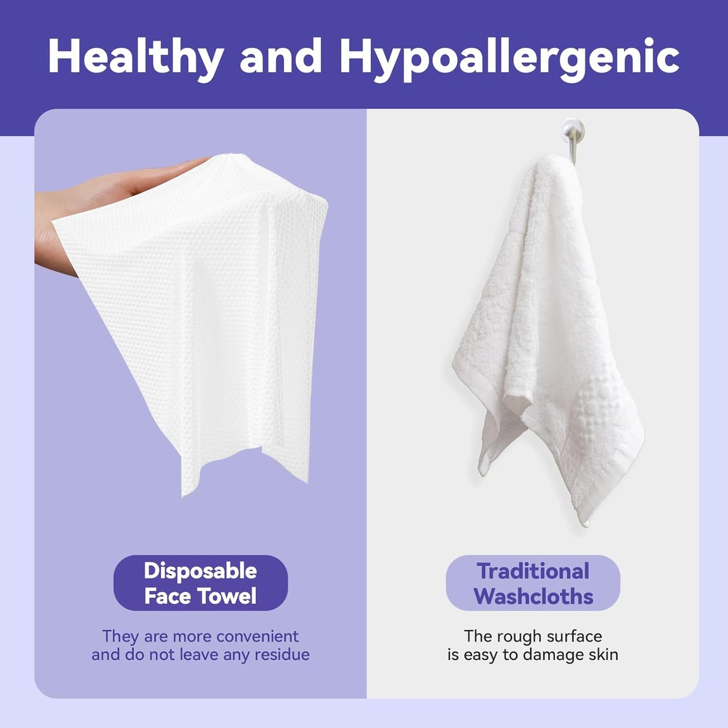 Face Towels Disposable, Face Towelette Disposable, Soft Disposable Face Towel for Makeup Remover, Thick Face Cloths for Women Cleansing, Skin Care, 7.8"×7.8", 80 Count (2 Pack)