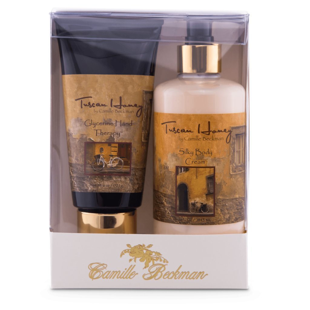 Camille Beckman Hand and Body Duet Set, Silky Body and Glycerine Hand Cream, Tuscan Honey