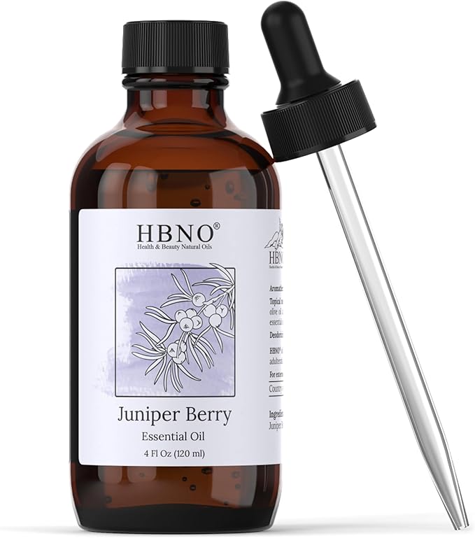 HBNO Juniper Berry Essential Oil - 4 oz (120 ml) Value Size - Natural Juniper Berry Oil - Perfect for Cleaning, Aromatherapy, DIY, Soap, fragrances & Diffuser