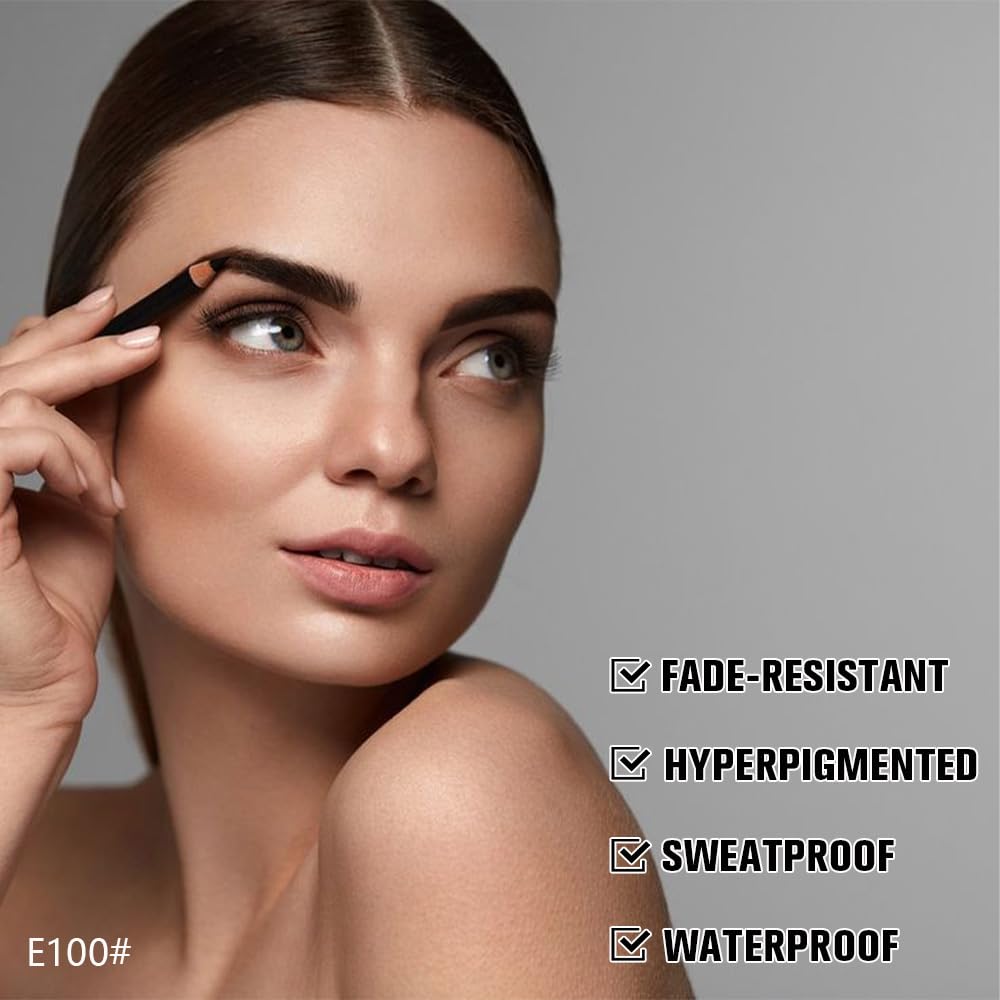 12Pcs Long Eyebrow Pencils Set - Black Natural Look, for Eyebrows & Eyeliner, Waterproof & Sweat-Proof Wooden Hard-Core Brow Pencil with Sharpener, Long Lasting Makeup Kit for Beginners 100#