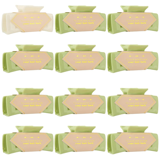 Bridesmaid Proposal Gifts 4.1inch 12pcs Square Hair Claw bachelorette party accessories Clips for Wedding Party Favors (White&Light Green)