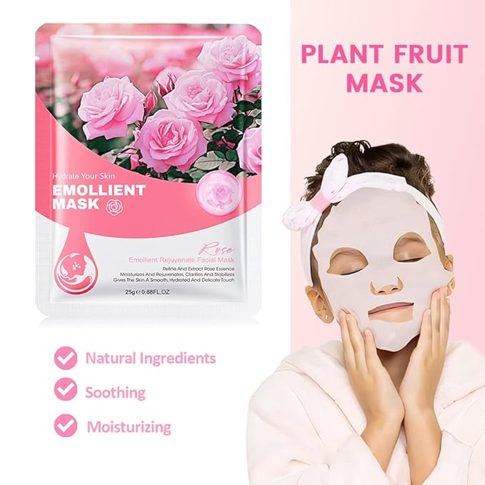 8 Pack Rose Face Sheet Mask Skincare,Hydrating Face Mask For Sensitive Skin,Moisturize,Soothing,Nourish for All Skin Types,Natural Spa Party Facial Mask Skincare Set for Women Men Girls