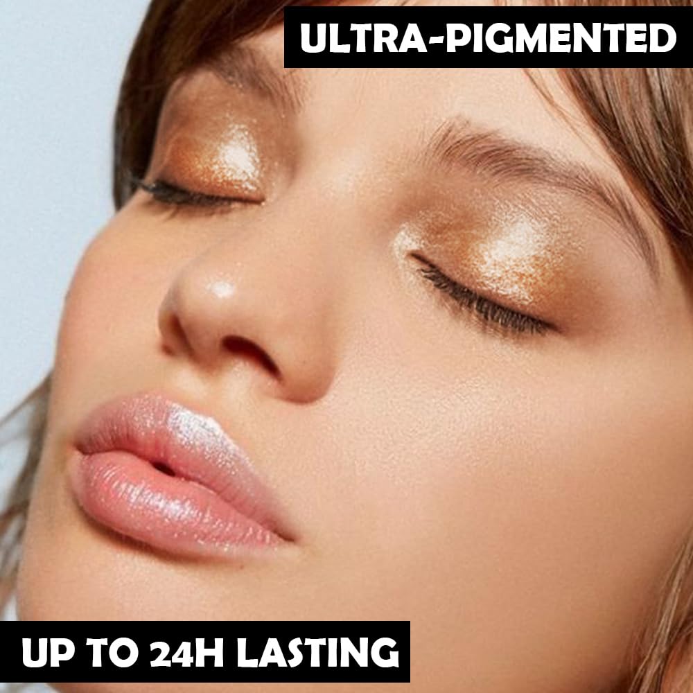 Eyeshadow Single Glitter, High-Pigment Monochrome Eye Shadow Pressed Powder, Everyday Velvety Silky Eye Makeup Looks, Professional Long-Lasting Waterproof Single Eyeshadow Palette, Champagne Gold 06