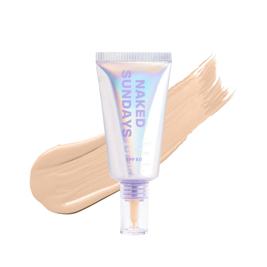 Naked Sundays BeautyScreen™ SPF 50 Mineral Peptide Foundation Tint – Skin Tint & Mineral Sunscreen | Radiant, Buildable Coverage, Acne-Safe, Infused with Peptides (2 Fair Sand, 1.01 oz)