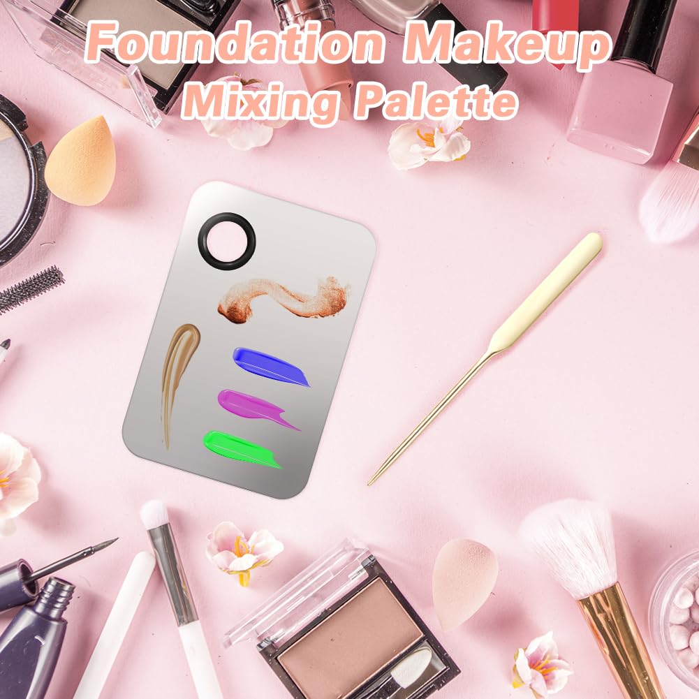 3PCS Stainless Steel Makeup Mixing Palette With Spatula - Professional Cosmetic Artist Tool for Eye Shadow, Eyelash, Nail Art, Foundation
