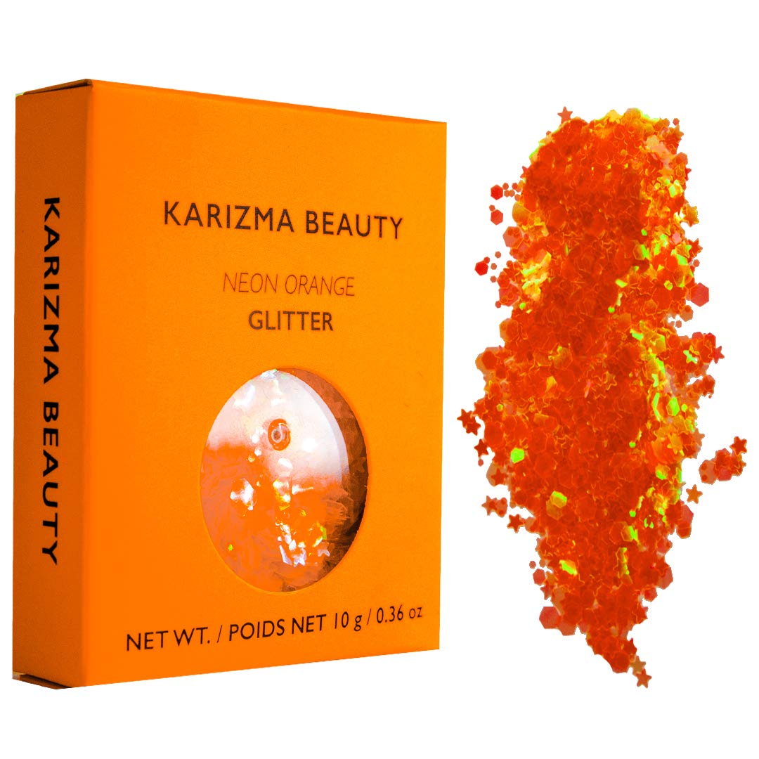 KARIZMA Neon Nights! 4x 10g Chunky Face, Hair, Eye & Body Glitter Set - Neon Yellow, Pink, Orange, Green - Festival, Rave & Event Glitter