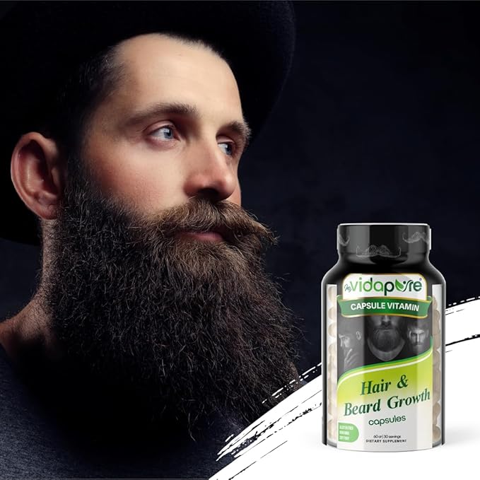 MYVIDAPURE Beard Growth + Men’s Skin & Nails – 5,000mcg Biotin – Vitamin C, D & B-Complex –Hydrolyzed Collagen Veggie Capsules – Non-GMO – Gluten-Free