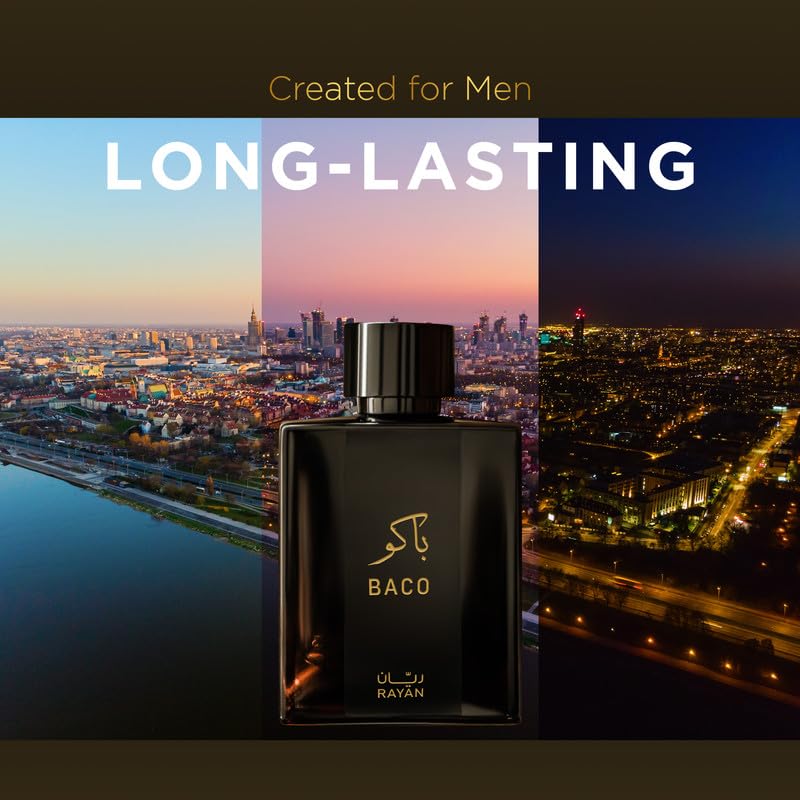 Baco Tobacco & Leather Perfume for Men – Arabian Eau De Parfum, 100mL (3.34 Fl oz) Perfumes Arabes Para Hombres, Bold Men’s Perfume with Vetiver, Patchouli, Saffron & Spices – Ideal Gift for Him