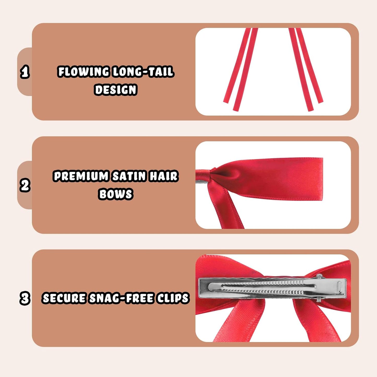 24 PCS Hair Bows Clips Ribbon,Mini Satin Hair Bows With Long Tail for Women and Girls Hairstyle Accessory Gift (Red)