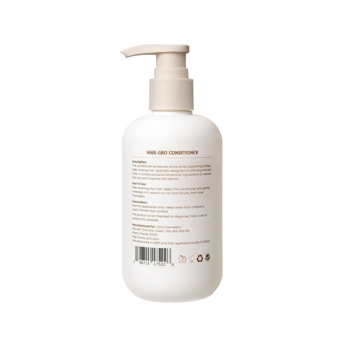 Olivii Hair-Gro Conditioner for Thicker Fuller Hair - Hair Growth with Turmeric, Red Clover, Biotin & Caffeine - Reduces Hair Loss, Soothes Scalp - For All Hair Types