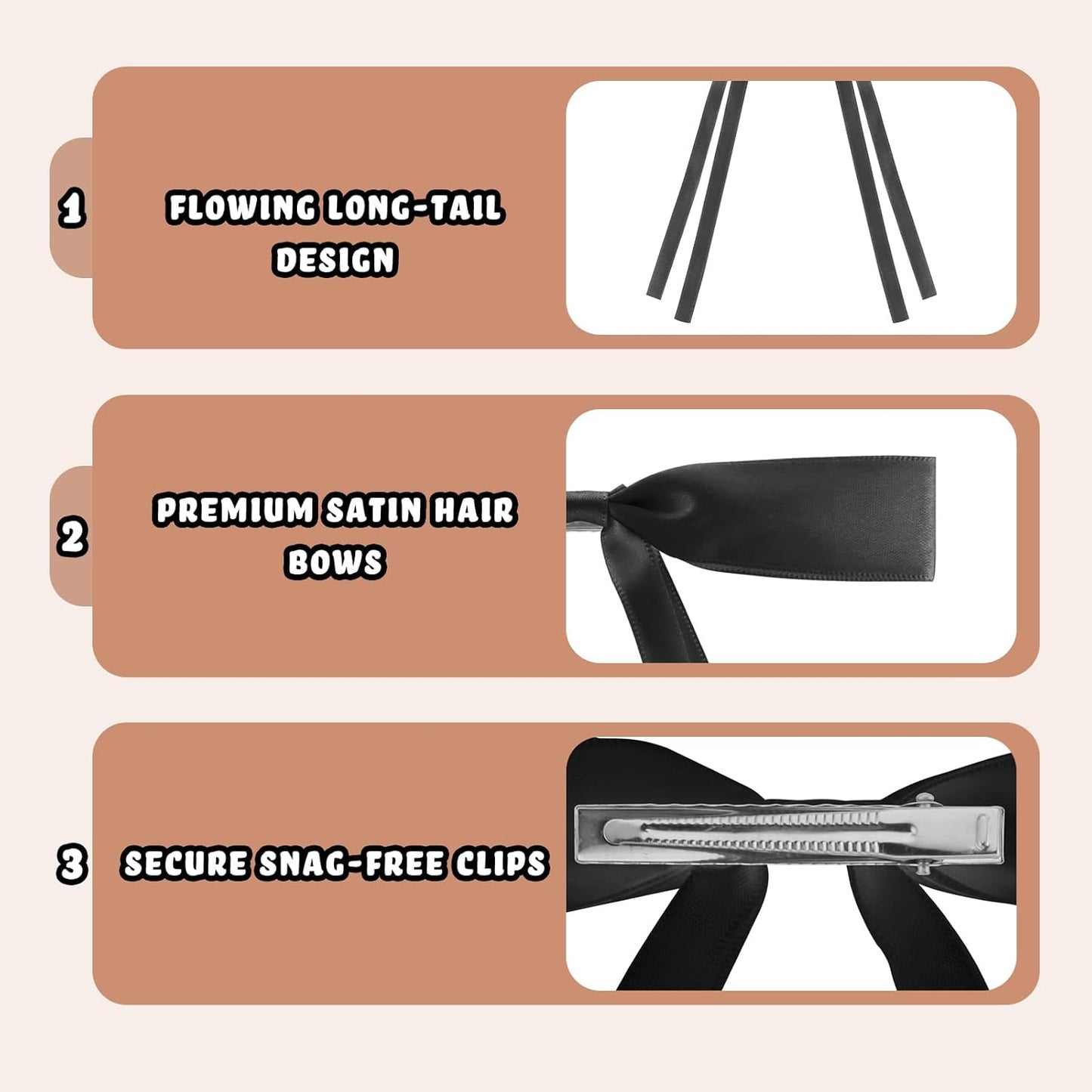 24 PCS Hair Bows Clips Ribbon,Mini Satin Hair Bows With Long Tail for Women and Girls Hairstyle Accessory Gift (Black)