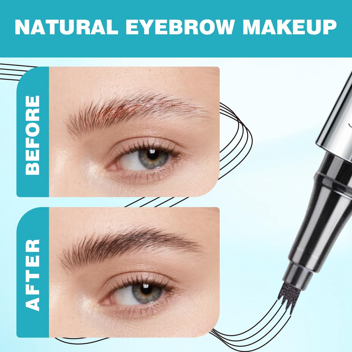 Eyebrow Pencil with 4 Tip Microblade for Natural Eyebrow Makeup Eyebrow Microblading Pen Waterproof &Smudge-Proof (2# Dark Brown)