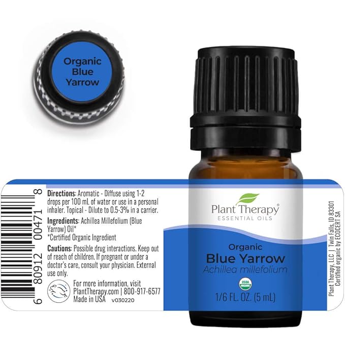 Plant Therapy Organic Blue Yarrow Essential Oil 5 ml (1/6 oz) 100% Pure, Undiluted, Therapeutic Grade