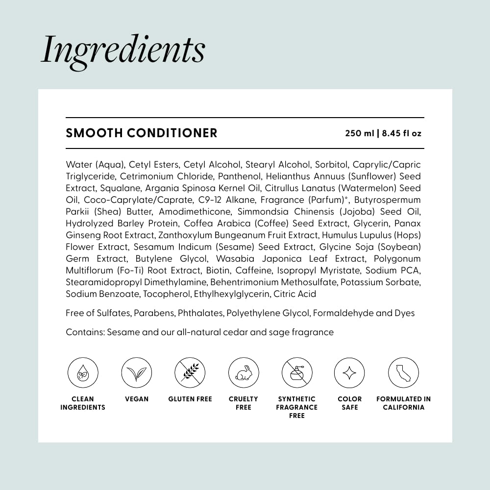 Arey Smooth Conditioner | Reduce the Signs of Aging Hair | Retains Moisture, Promotes Smoothness | For Use with Wash Shampoo | Vegan, Gluten-Free, Residue-Free & Cruelty-Free (8.45 Fl Oz, 30 Uses)