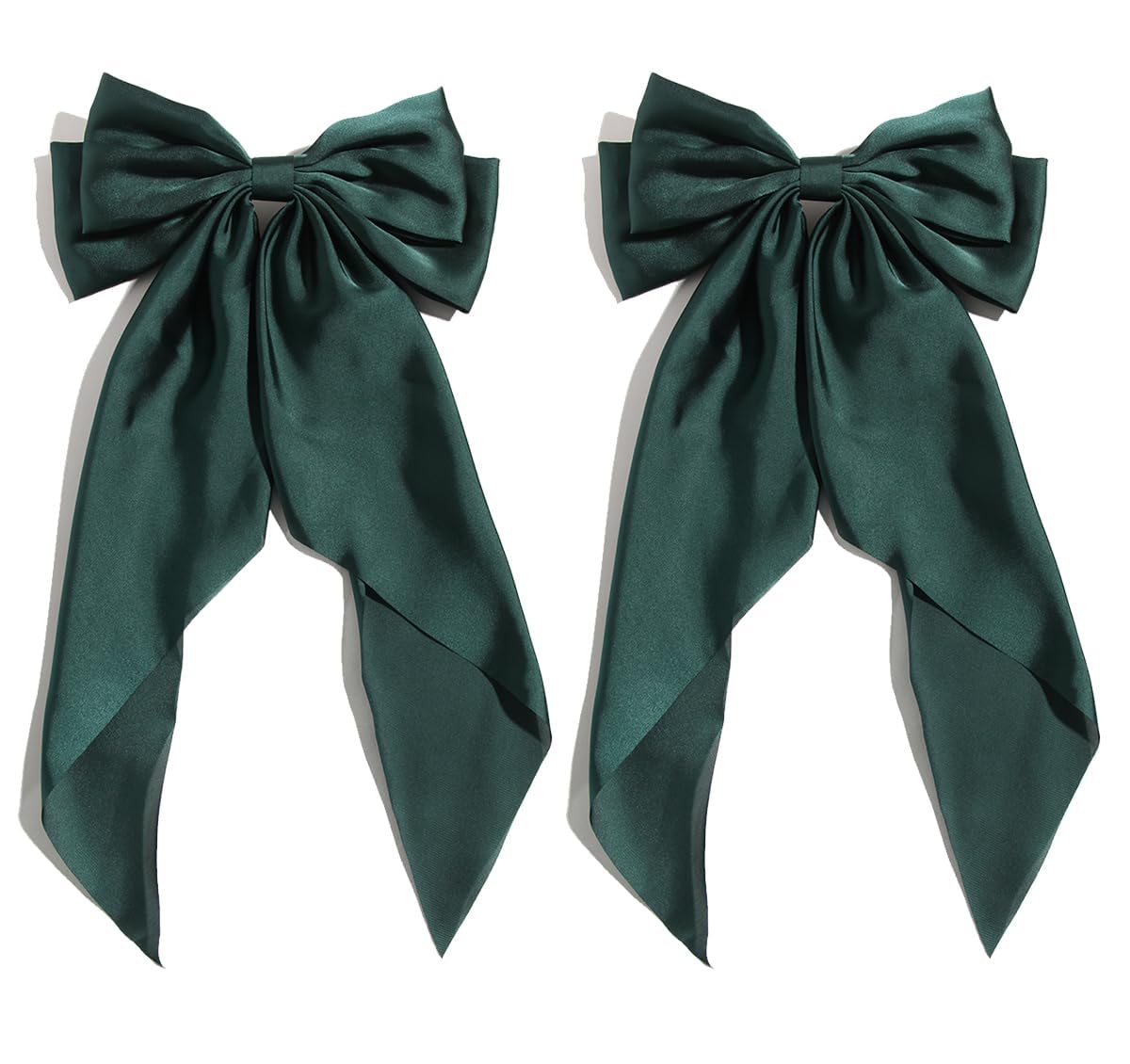 SUSULU Satin Bow Hair Clips for Women,Big Green Hair Bows Hair Slides Metal Clips Long Ribbon Hairpin Girls Barrettes Party Half-Updo Ponytail Accessories 2pcs