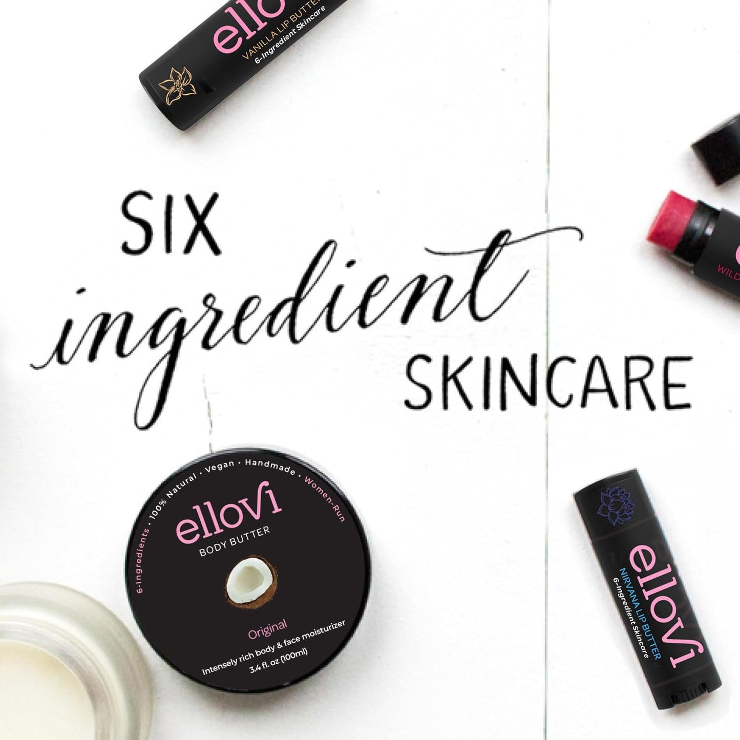 Ellovi Natural Lip Butter Lip Balm - Nirvana - Pure Enough to Eat - Made With Just 6 Vegan Ingredients - 100% Natural & Organic Moisturizing Lip Care for All Day Hydration (3-Pack)