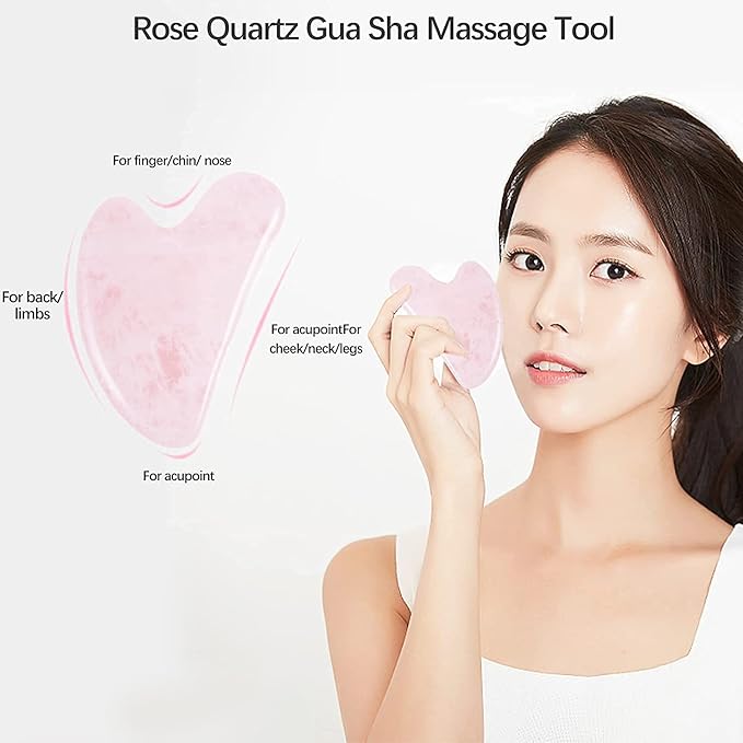 Jade Roller and Gua Sha Set - Natural Rose Quartz Face Roller- Face Massager Kit, Facial Jade Stone Roller for Skin Care, Eyes, Neck