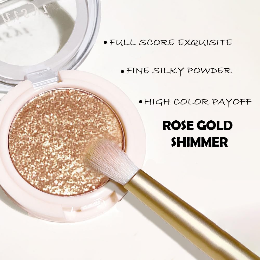 Eyeshadow Single Glitter, High-Pigment Monochrome Eye Shadow Pressed Powder, Everyday Velvety Silky Eye Makeup Looks, Professional Long-Lasting Waterproof Single Eyeshadow Palette, Champagne Gold 06