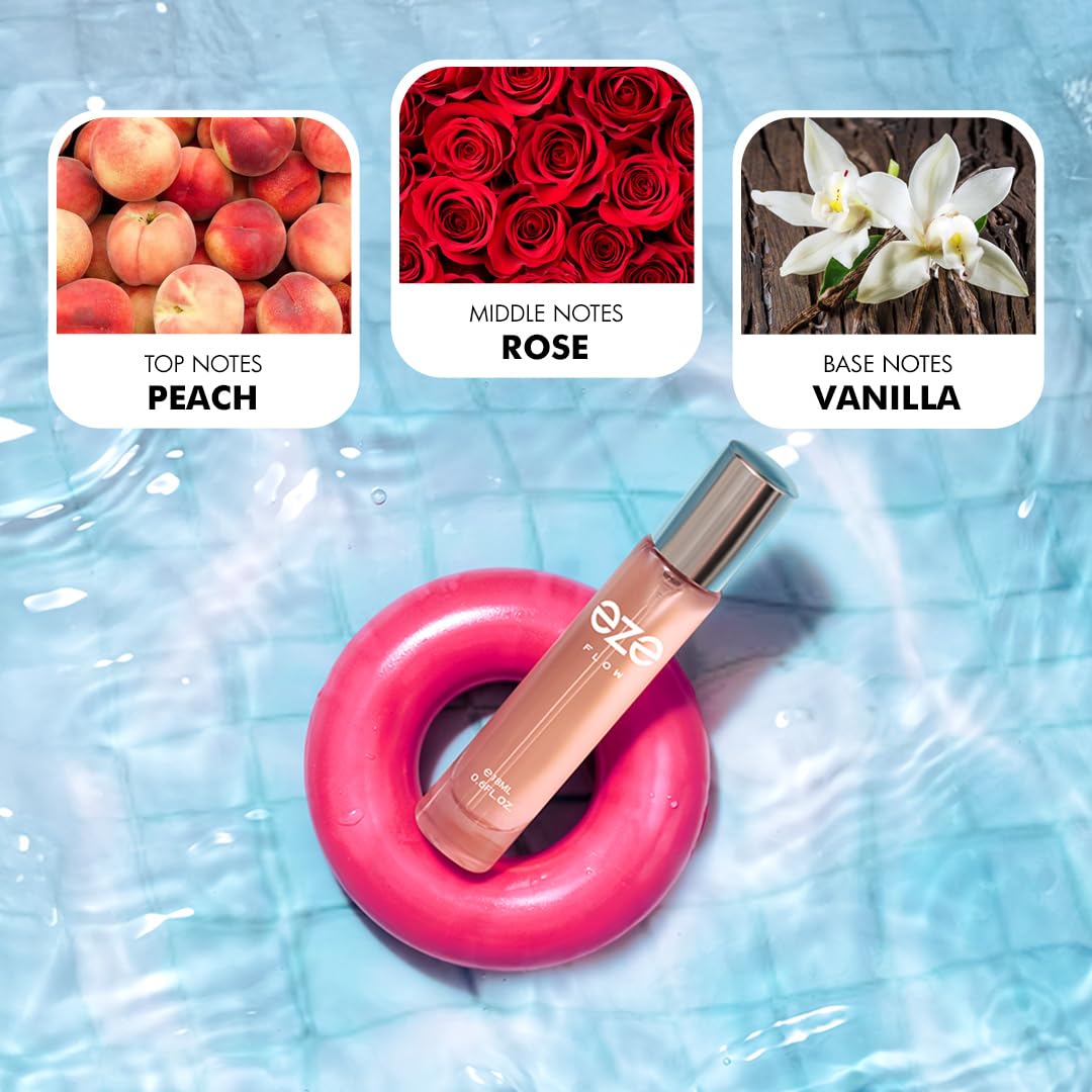 Eze FLOW Eau de Parfum for Women 18ML | Long-Lasting Luxury Perfume | Elegant Peach, Freesia & Rose | Warm Sandalwood, Musk & Vanilla Base | Premium Floral & Woody Fragrance | Captivating Scent | EDP