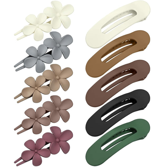 10 Pcs Flat Hair Clips, Lay Flat Claw Clips for Women Thick Thin Curly Straight Fine Hair, Matte Non-slip Big Hairclips for Daily Use Decotations, Strong Hold & Comfortable All Day, L 4.3In