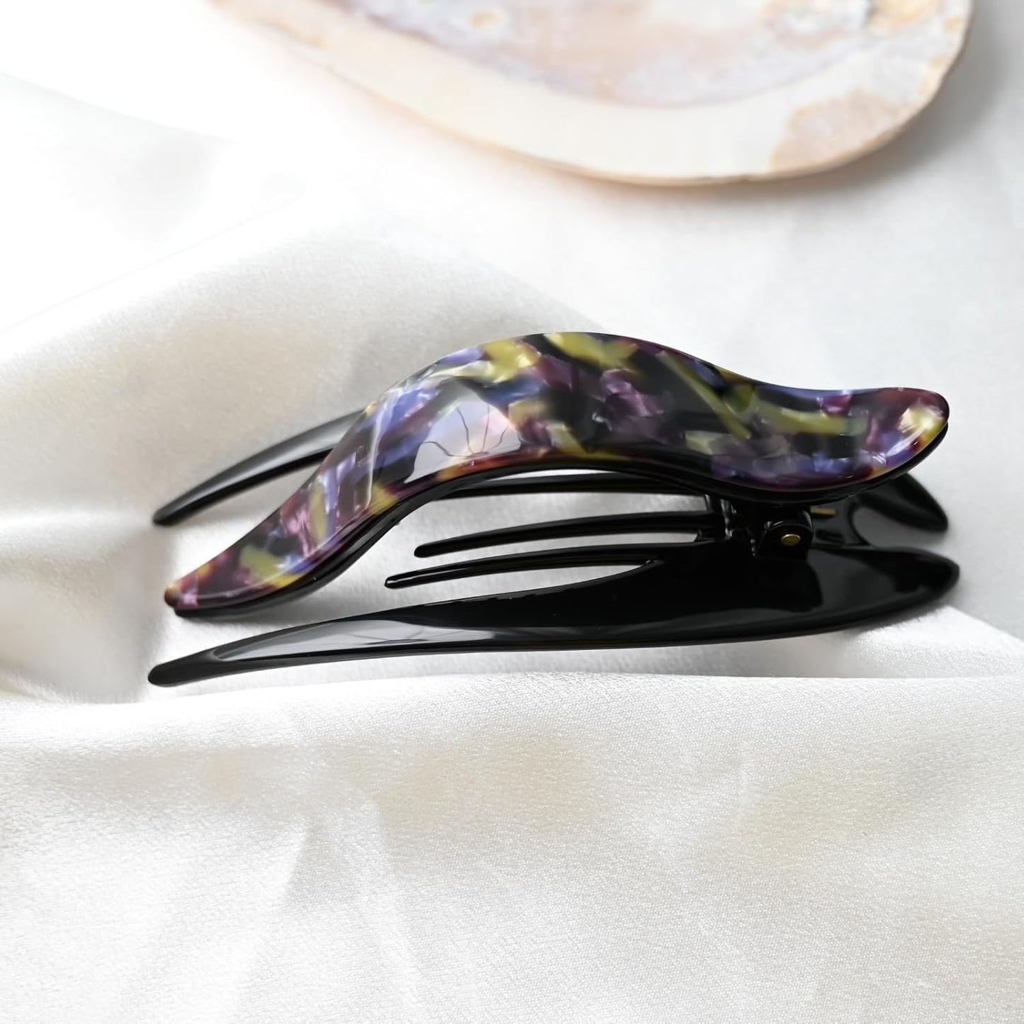 Handmade Celluloid French Design Tortoise Shell Barrettes Side-slide Opening Duck Luxury Fashion Accessories Hair Clip Claw for Women (purple)