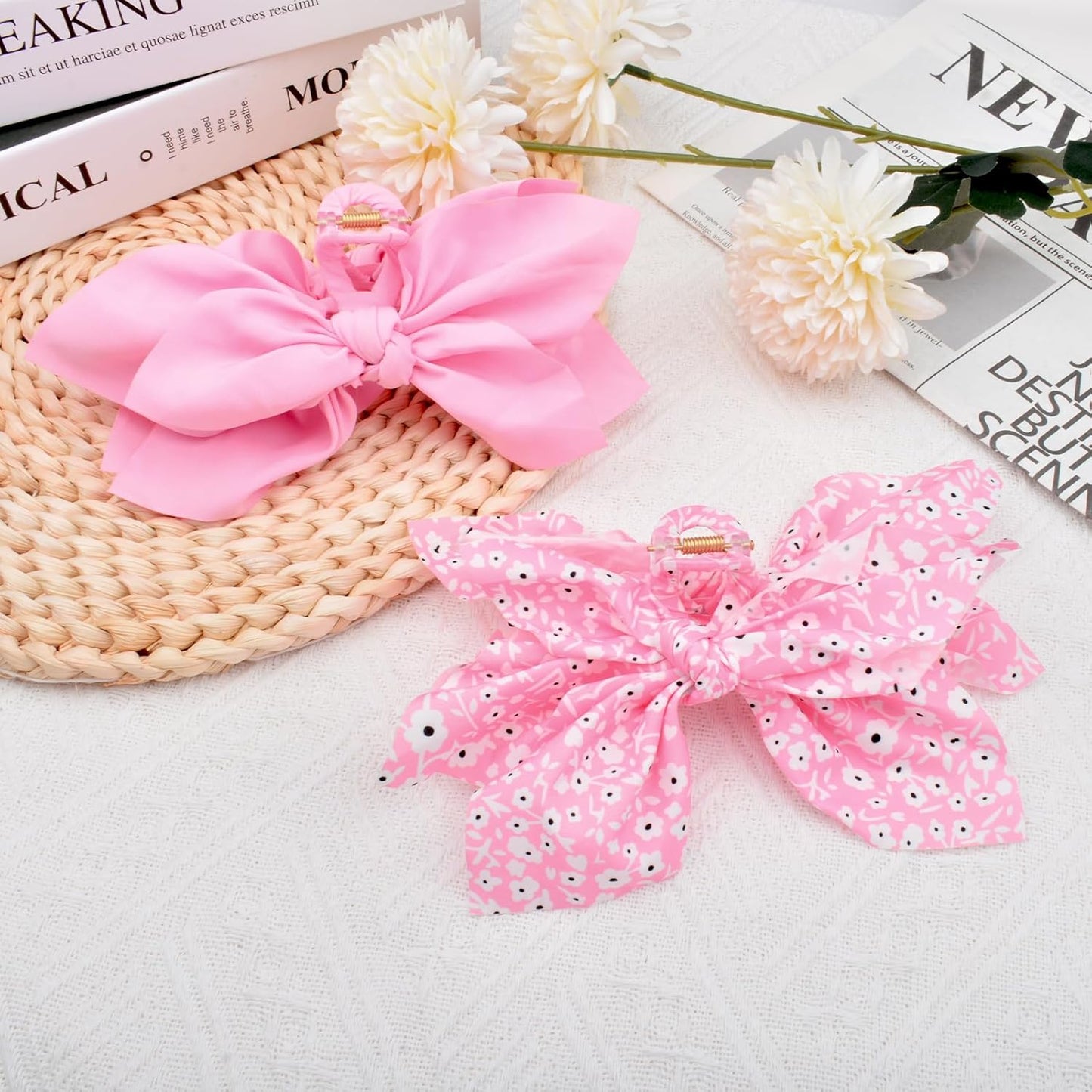Bow Claw Clips Bow Hair Clips 2PC Pink Big Hair Bows for Women Butterfly Styling Large Hair Clips for Thick Hair for Girls Hair Accessories for Teen