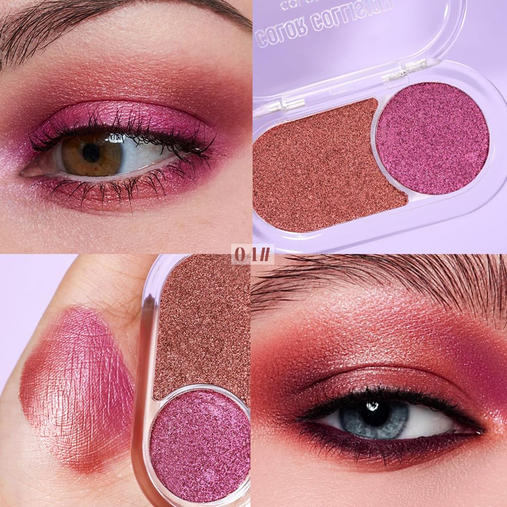 Dual-Color Pearl Eyeshadow Palette – High Pigment Shimmer Eyeshadow Duo, Copper & Roses Pink Shimmer Eye shadow , Silky Blendable Texture, Waterproof Long-Lasting Eye Makeup for Daily & Glam Looks 04#