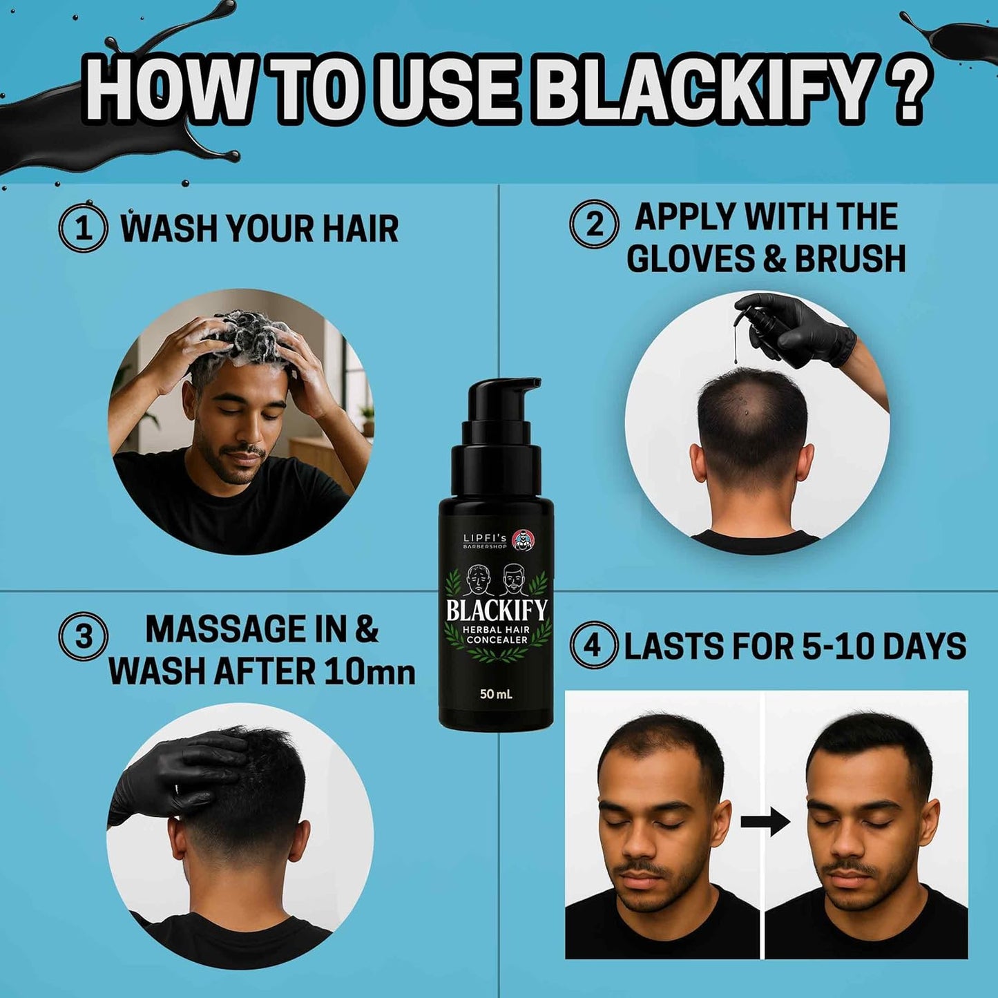 BLACKIFY – Herbal Hair Concealer for Thinning Hair and Bald Spots | Natural Long-Lasting Root Touch-Up Cream with Plant-Based Pigments | Vegan-Friendly Hair Filler for Men and Women